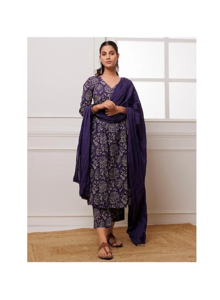 جو سريكي مزيج قطن نسائي من GoSriKi كورتا مطبوعة بنكهة أناركلي مع بنطال ودوبا