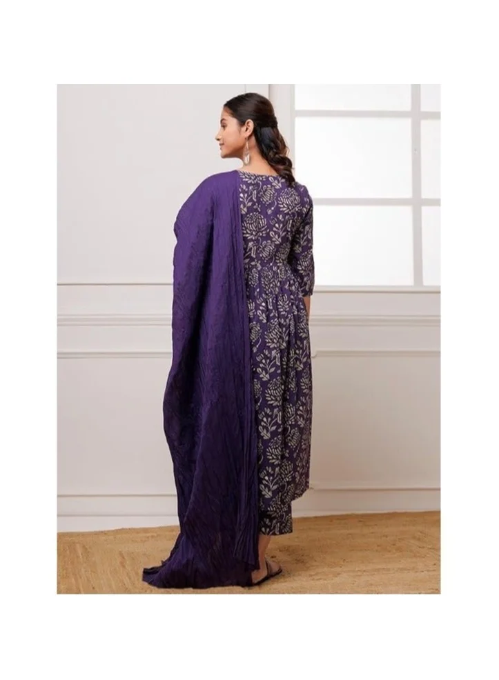 جو سريكي مزيج قطن نسائي من GoSriKi كورتا مطبوعة بنكهة أناركلي مع بنطال ودوبا