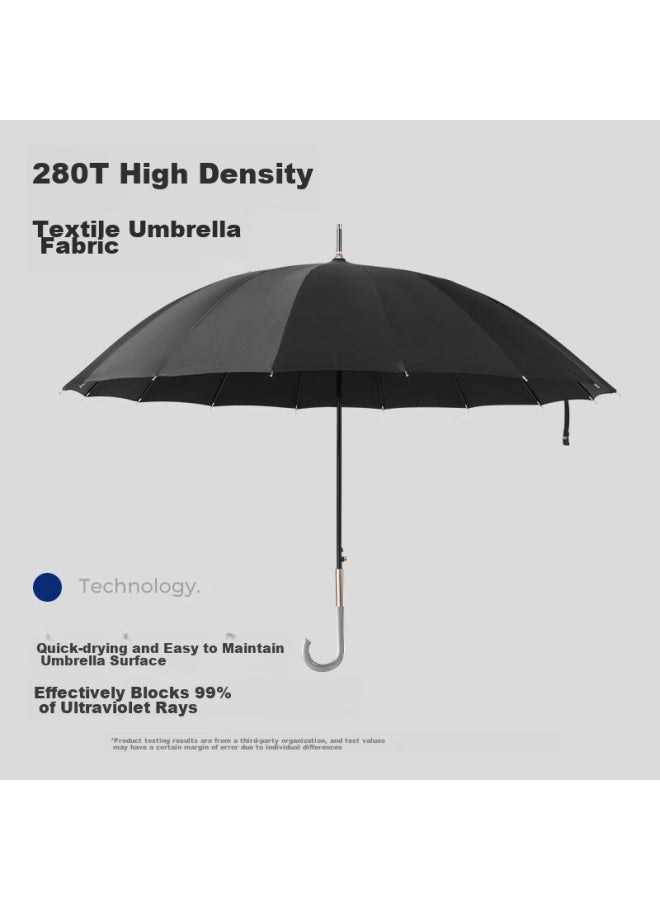 Obsu Umbrella For Rain And Shine, 16 Ribs, Non-wet, Windproof, Nano Coating, Long Handle Rain Umbrella, Beige - Image 2
