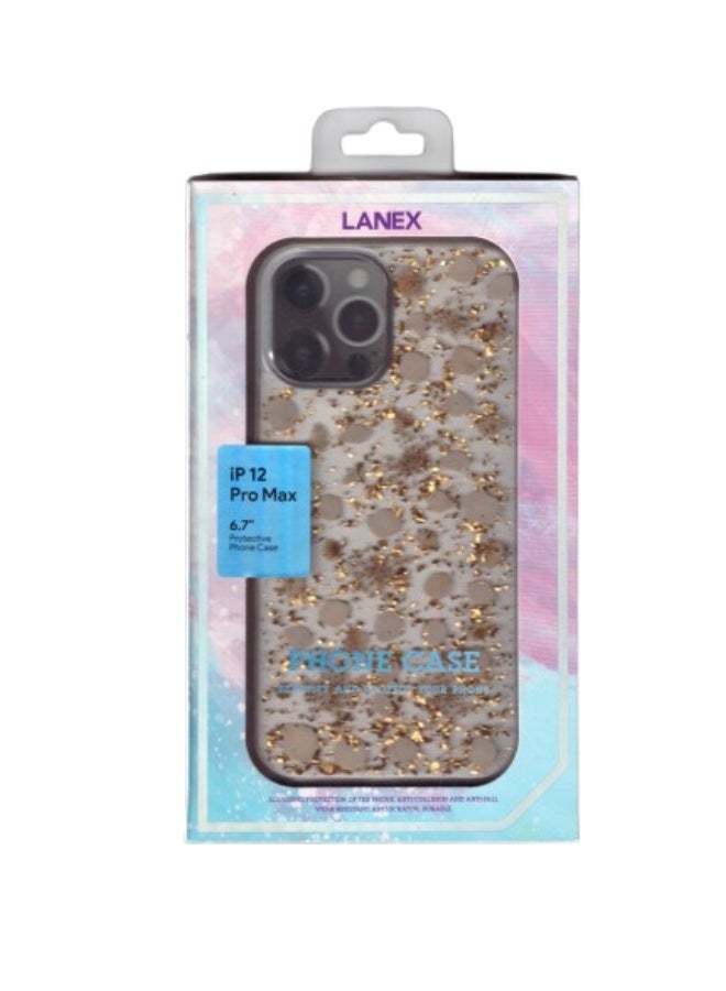 كڤر حماية لامع LANEX لجوال iPhone 12 Pro Max (6.7 إنش) - تصميم فاخر بنقاط ورقائق ذهبية مقاومة للصدمات