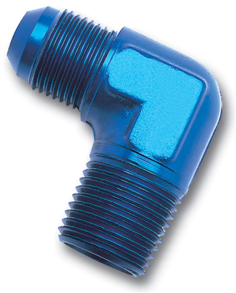Edelbrock/Russell 660840 Blue Anodized Aluminum -6AN 90-Degree Flare to 3/8" Pipe Adapter Fitting, 1 Count (Pack of 1) - Image 1