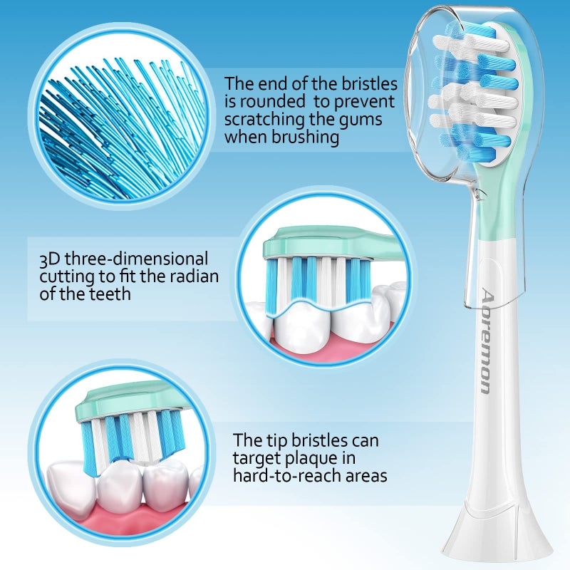 Aoremon Replacement Toothbrush Heads for Philips Sonicare C3 Premium Plaque Control HX9044/65 G3 Gum Care HX9054/65 W3 4100 5100 6100 7500 C1 C2 Flexcare Diamondclean HealthyWhite, 6 Count, White - Image 5