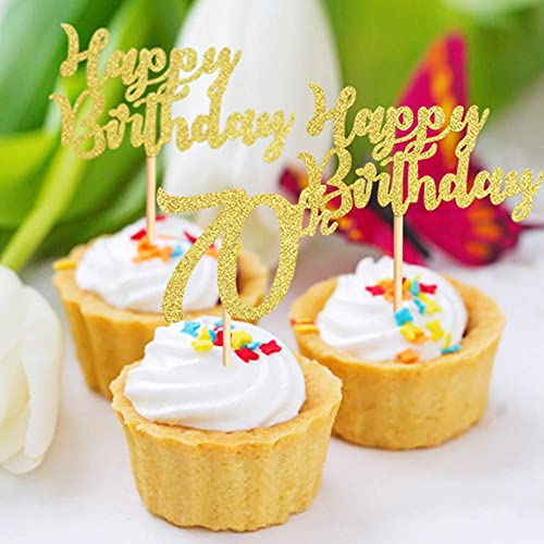 Festiko®Pack of 24 Gold Glitter Happy Birthday 70 Cupcake Topper 70th Birthday Cupcake Food Picks for Celebrating Seventy Years Old Birthday Party Decorations Supply - Image 5