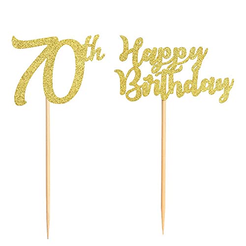 Festiko®Pack of 24 Gold Glitter Happy Birthday 70 Cupcake Topper 70th Birthday Cupcake Food Picks for Celebrating Seventy Years Old Birthday Party Decorations Supply - Image 2