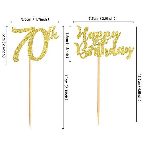 Festiko®Pack of 24 Gold Glitter Happy Birthday 70 Cupcake Topper 70th Birthday Cupcake Food Picks for Celebrating Seventy Years Old Birthday Party Decorations Supply - Image 3