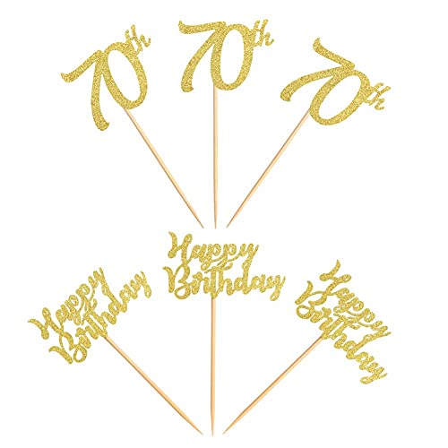 Festiko®Pack of 24 Gold Glitter Happy Birthday 70 Cupcake Topper 70th Birthday Cupcake Food Picks for Celebrating Seventy Years Old Birthday Party Decorations Supply - Image 4