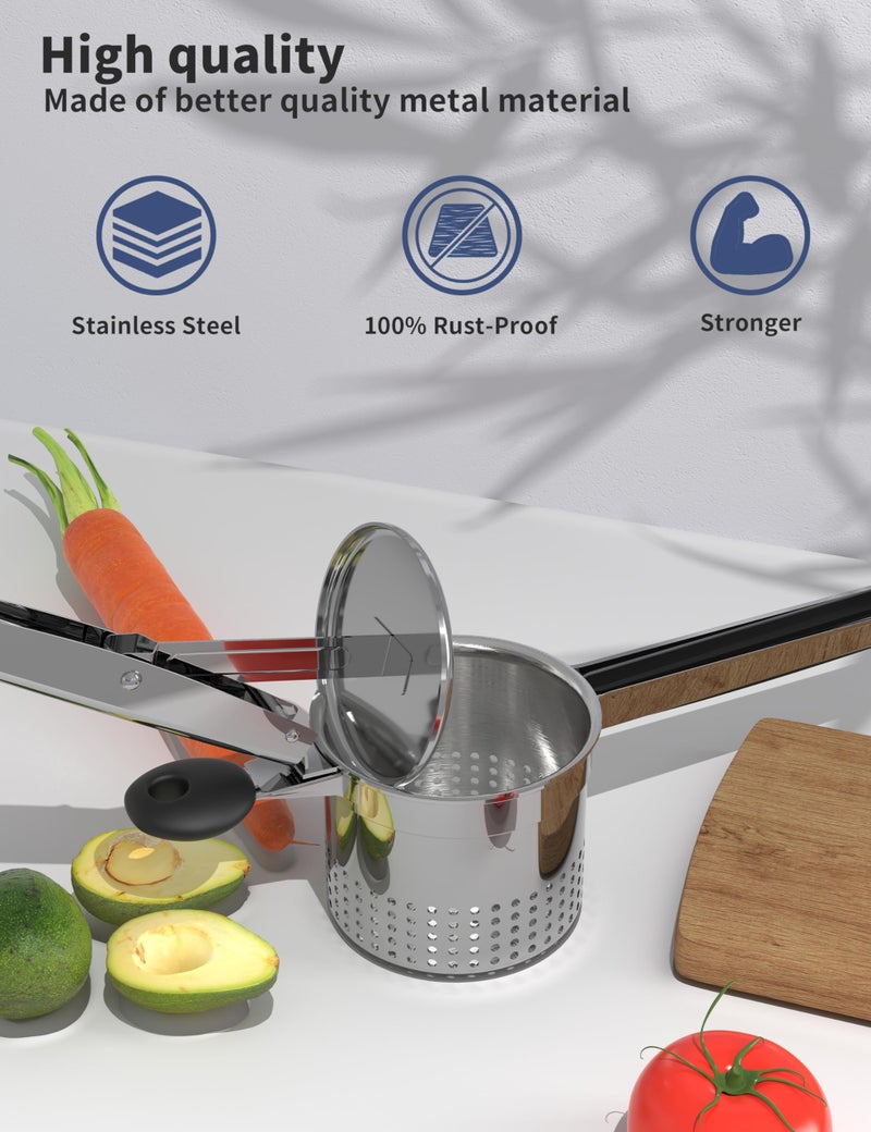 GloTika Large 15oz Potato Ricer, Heavy Duty Stainless Steel Ricer for Mashed Potatoes, Sweet Potato Masher Kitchen Tool with Ergonomic Handle, Press and Mash Kitchen Gadget, Black - Image 4