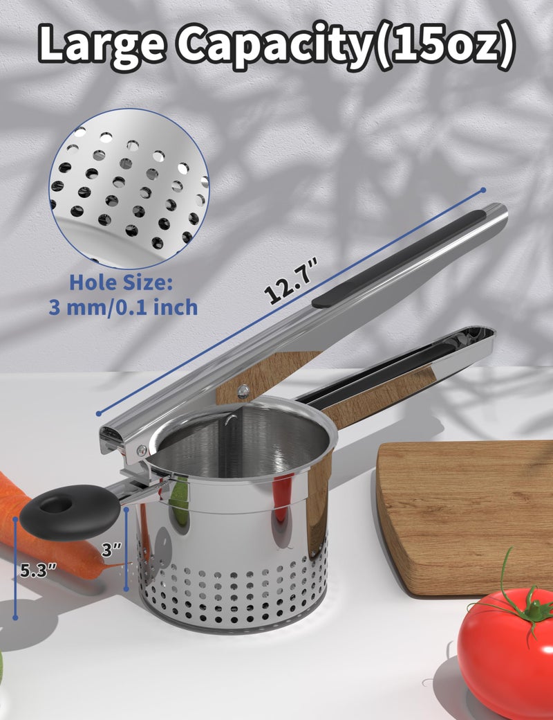 GloTika Large 15oz Potato Ricer, Heavy Duty Stainless Steel Ricer for Mashed Potatoes, Sweet Potato Masher Kitchen Tool with Ergonomic Handle, Press and Mash Kitchen Gadget, Black - Image 2