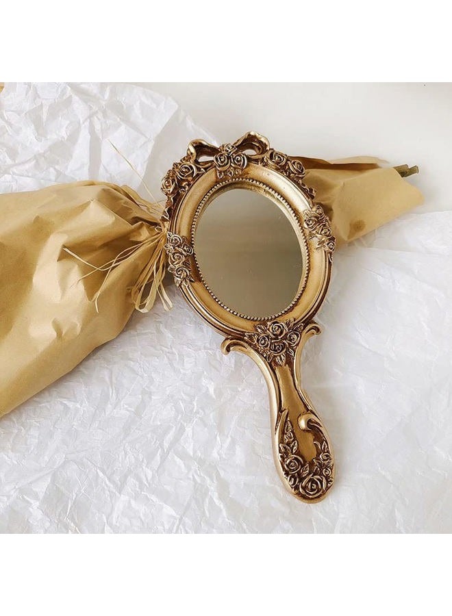 Rich Boxer Vintage Handheld Mirror Embossed Flower Hand Held Mirror Makeup Mirror Vanity Mirror Decorative Cute Hand Mirror (Bronze)  - Image 2