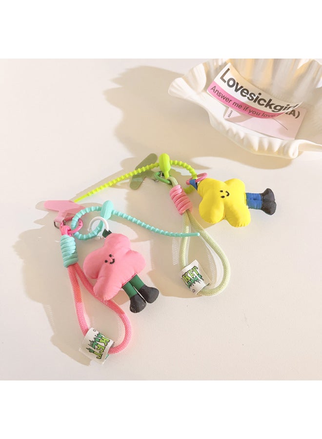 Korean Style Orange Flower Little Man Rope Pendant Mobile Phone Lanyard Bag Hanging Ornaments Woven Short Mobile Phone Case Universal-Specification:Green Flower Dwarf Rope Pendant + Matcha Green Triangle