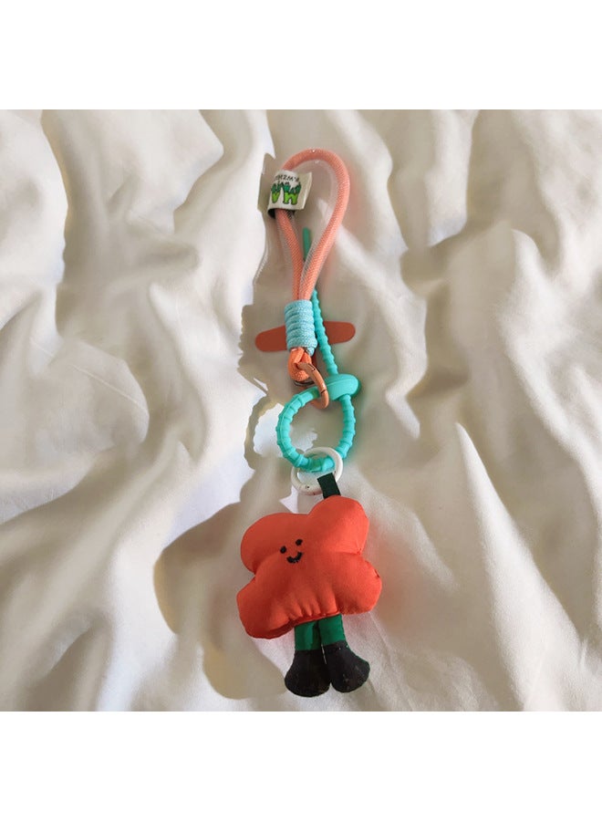 Korean Style Orange Flower Little Man Rope Pendant Mobile Phone Lanyard Bag Hanging Ornaments Woven Short Mobile Phone Case Universal-Specification:Green Flower Dwarf Rope Pendant + Matcha Green Triangle