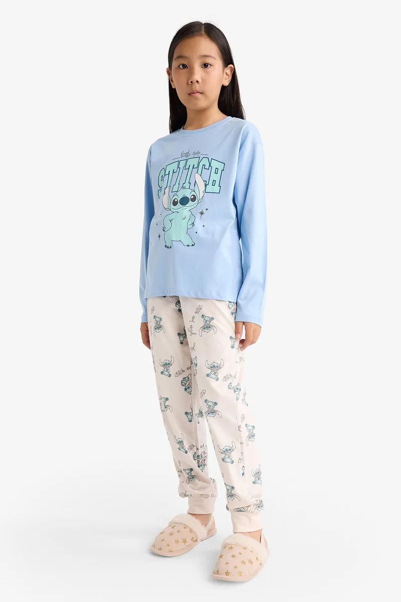 Defacto  2 piece Regular Fit Lilo & Stitch Licensed Knitted Pyjamas  | Best Price UAE