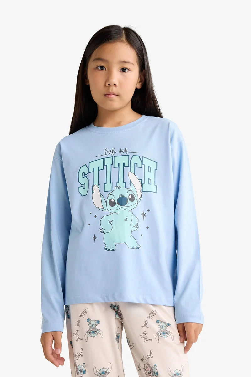 Defacto  2 piece Regular Fit Lilo & Stitch Licensed Knitted Pyjamas  | Best Price UAE