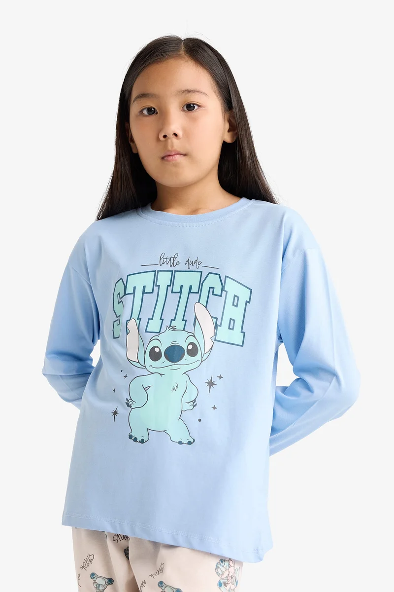 Defacto  2 piece Regular Fit Lilo & Stitch Licensed Knitted Pyjamas  | Best Price UAE