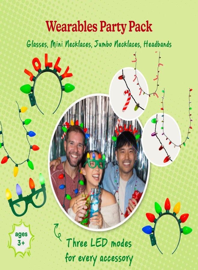 Cool Things Corp Light Up Party Wearables Set - LED Necklaces & Headbands, 3 Light Modes, Party Favor Accessories for Kids & Adults (Christmas Wearables 4 Pack) - Image 2