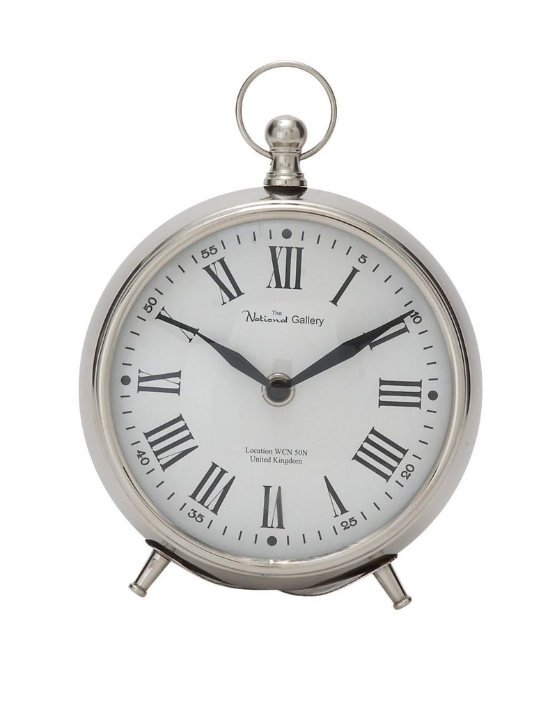 Deco 79 Deco 79 Stainless Steel Metal Decorative Clock Mantel Clock with Ring Top Tabletop Clock 6 x 3 x 7 Silver  - Image 1