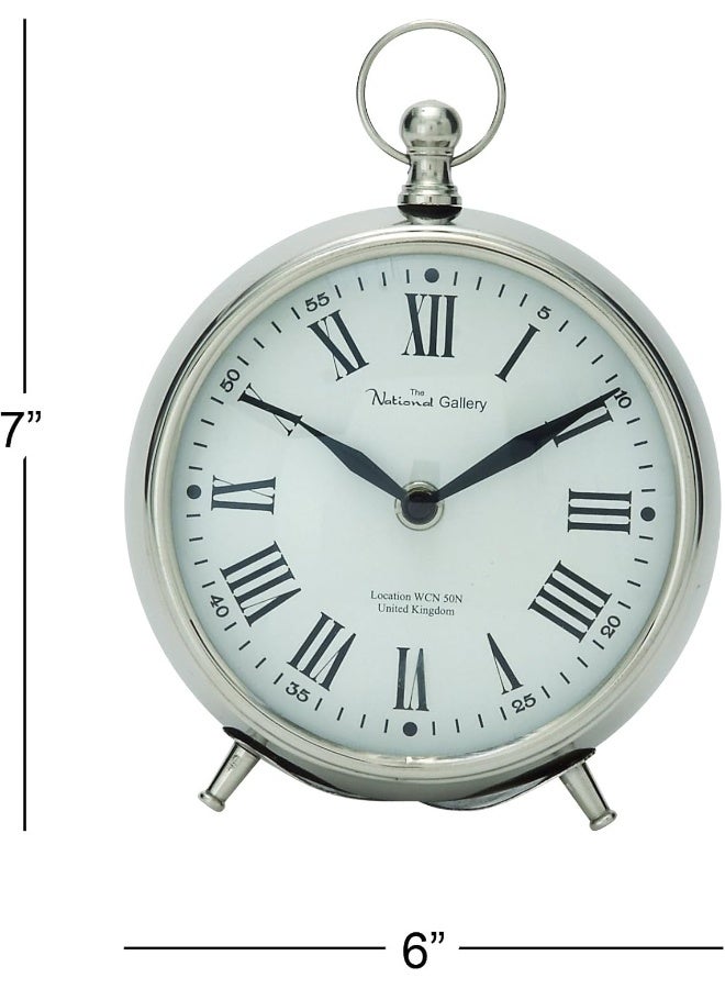 Deco 79 Deco 79 Stainless Steel Metal Decorative Clock Mantel Clock with Ring Top Tabletop Clock 6 x 3 x 7 Silver  - Image 5