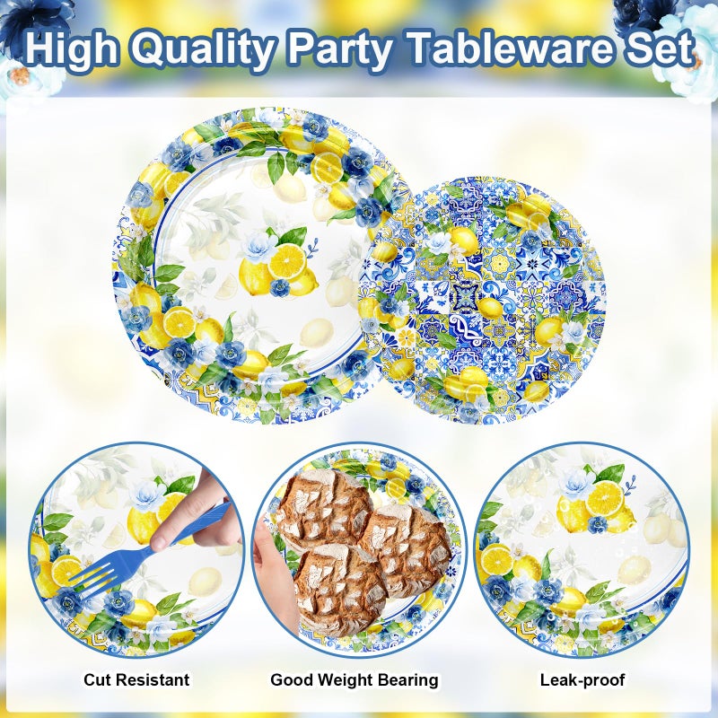 Avezano 192 Pcs She Found Her Main Squeeze Bridal Shower Decorations Capri Lemon Bridal Shower Plates and Napkins Set Lemon Baby Shower Birthday Party Supplies for 24 - Image 3