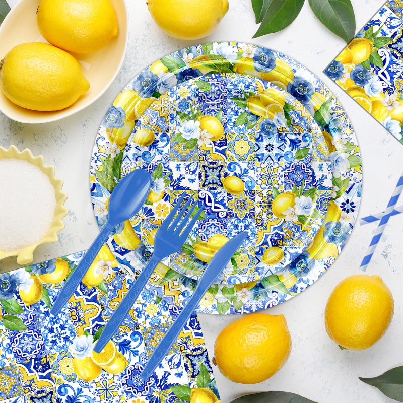 Avezano 192 Pcs She Found Her Main Squeeze Bridal Shower Decorations Capri Lemon Bridal Shower Plates and Napkins Set Lemon Baby Shower Birthday Party Supplies for 24 - Image 5