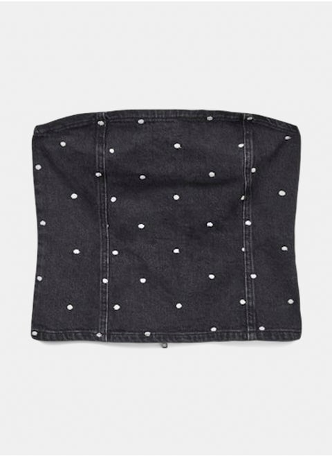 Vmesther Sl Emb Dot Denim Top Ra132