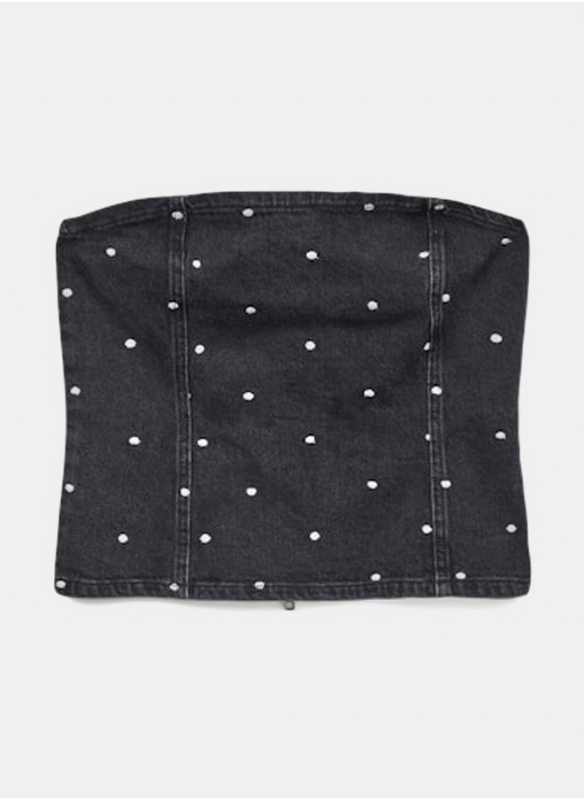 VERO MODA - Vmesther Sl Emb Dot Denim Top Ra132 - Image 1