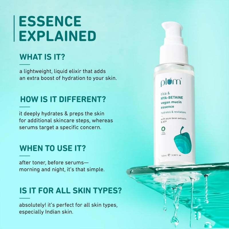 Plum Plum Cica  HYABETAINE Vegan Mucin Essence  Intense Hydration Soothing  Rejuvenation  with Azuki Bean Extracts  ATP  Light QuickAbsorbing  NonSticky  All Skin Types  Women  Men  100ml  - Image 3