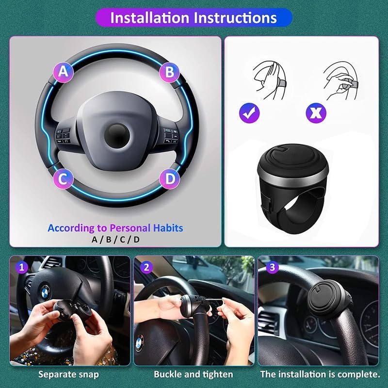 Autofetch 3R-2251 Mini Car Steering Wheel Power Holder Knob Spinner 360° Rotation Booster (Black) (Pack of 1 Pices) Compatible With Hyundai Venue - Image 2