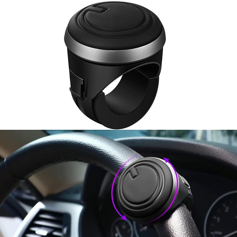 Autofetch 3R-2251 Mini Car Steering Wheel Power Holder Knob Spinner 360° Rotation Booster (Black) (Pack of 1 Pices) Compatible With Hyundai Venue - Image 1