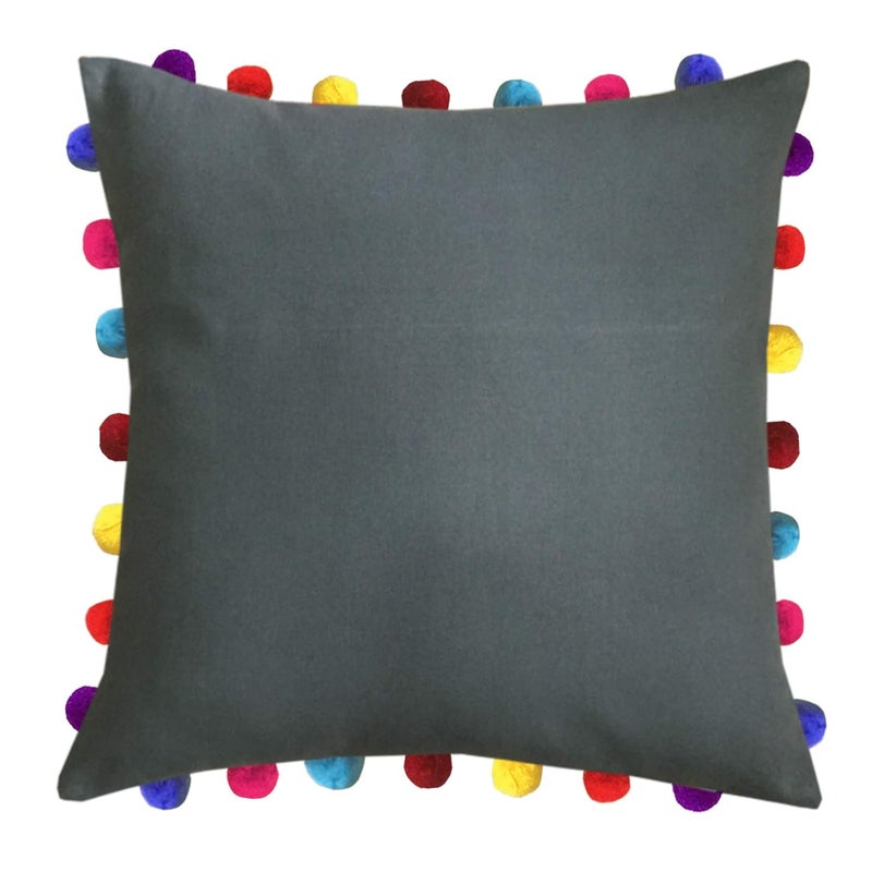 Lushomes Cushion Cover 20x20 Boho Cushion Covers Sofa Pillow Cover Cushion Covers with Tassels Cushion Cover with pom pom 20x20 Inches Set of 3 Grey - Image 2