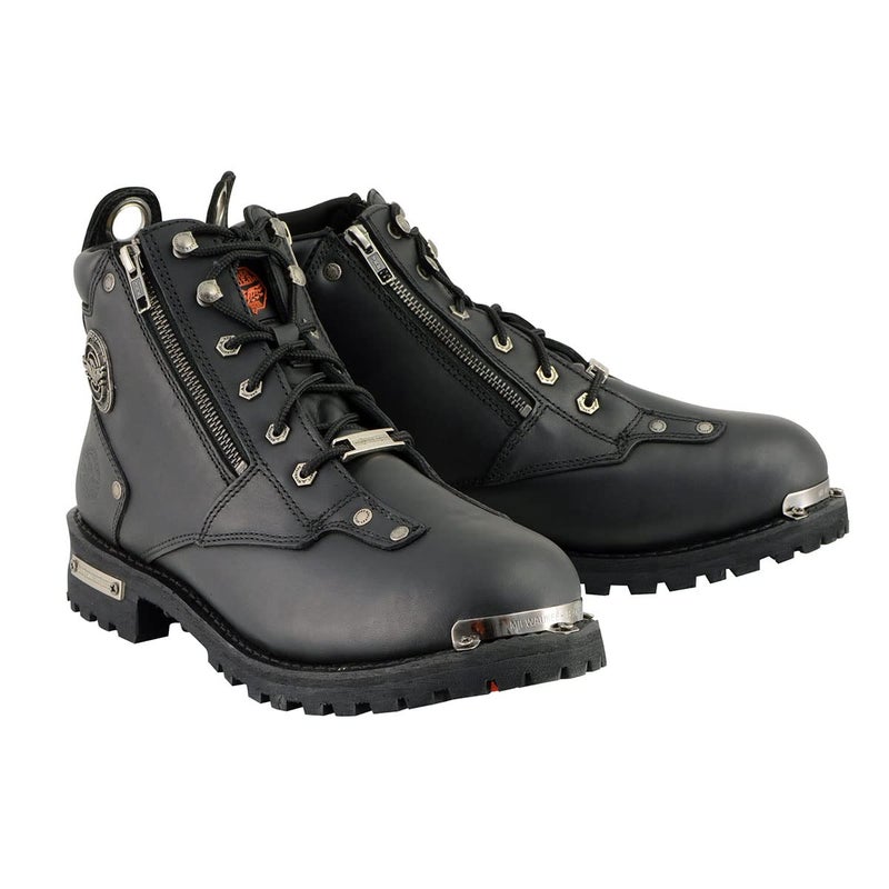 Milwaukee Leather MBM103 Mens Black Leather LaceUp Motorcycle Boots wDual Side Zipper Entry Black US Footwear Size System Adult Men Numeric Medium 85 - Image 2