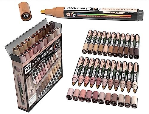 TOOLI-ART TOOLIART 22 Acrylic Paint Markers Paint Pens Pro Color Series Set 3mm Medium Tip for Rock Painting Glass Mugs Wood Metal Glass Paint Canvas DIY Non Toxic Waterbased Quick Drying SKIN - Image 1