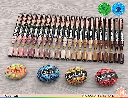 TOOLI-ART TOOLIART 22 Acrylic Paint Markers Paint Pens Pro Color Series Set 3mm Medium Tip for Rock Painting Glass Mugs Wood Metal Glass Paint Canvas DIY Non Toxic Waterbased Quick Drying SKIN - Image 3