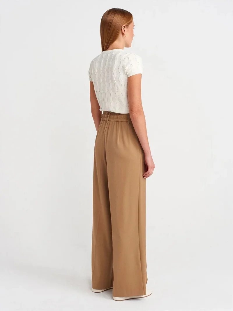 ديلفين Dilvin Wide-Leg Crepe Trousers With Drawstring Waist
