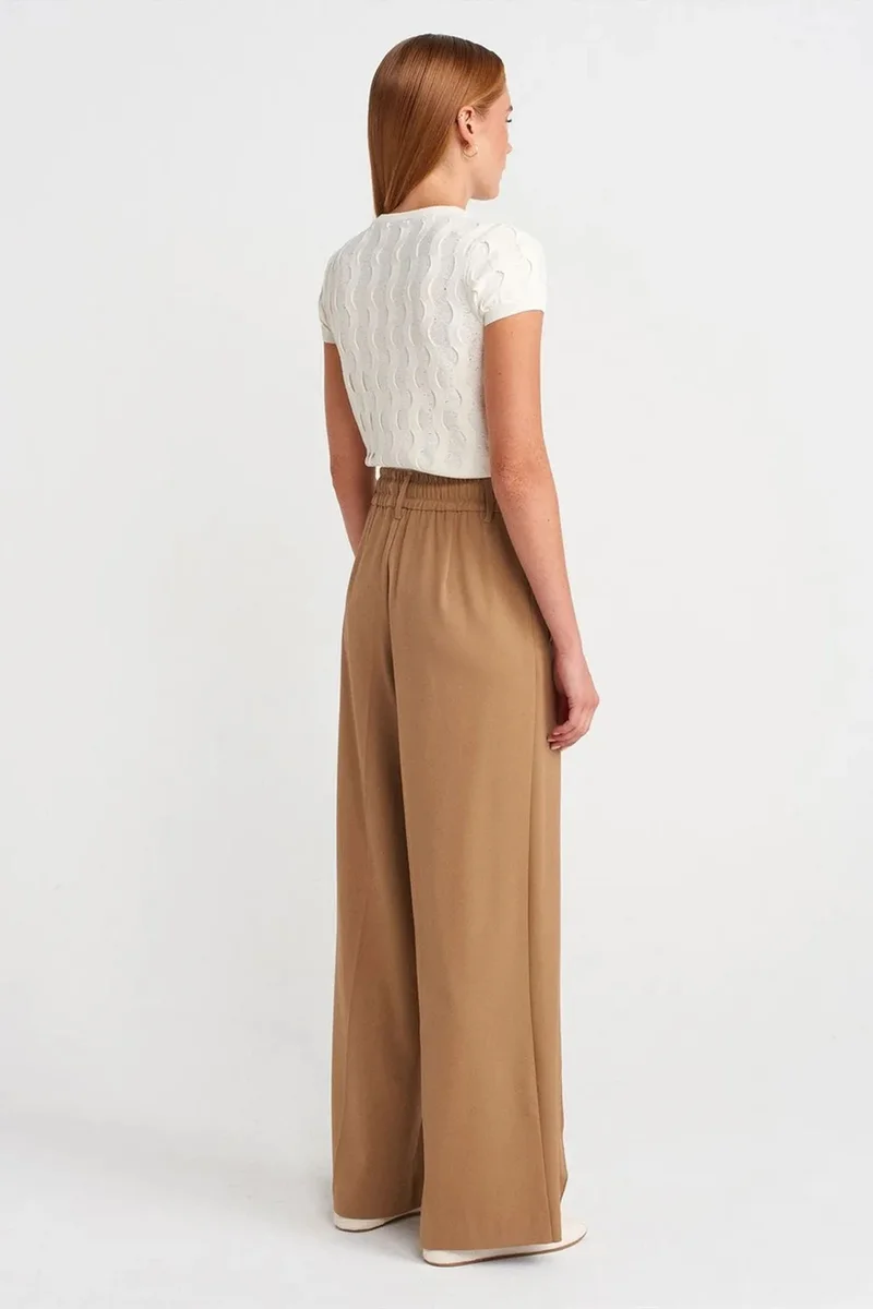 Dilvin Camel Brown DILVIN Wide-Leg Crepe Trousers With Drawstring Waist for Women | Best Price UAE