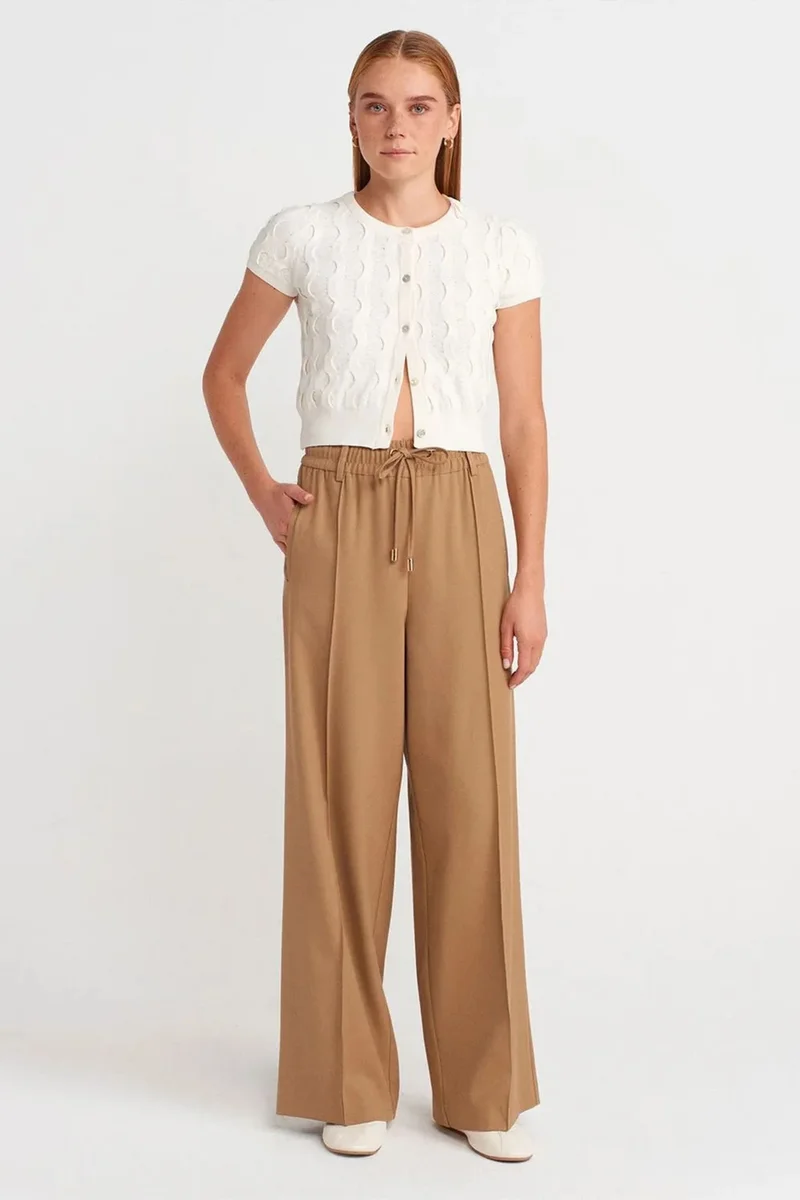 DILVIN Wide-Leg Crepe Trousers With Drawstring Waist