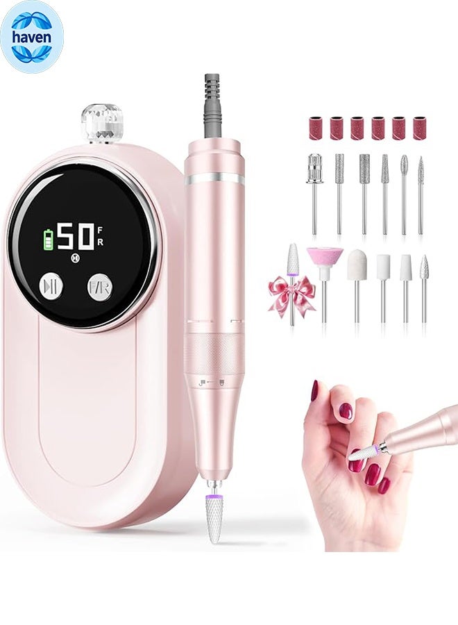 HAVEN Nail Drill Professional 50000 RPM，High Speed Professional Portable Nail File Kit ，Rechargeable Cordless Electric Nail Kit with Bits & Anti-Slip Back Pad for Acrylic Gel Nails Manicure Pedicure Polishing Cuticle and Home Salon Use - Image 1