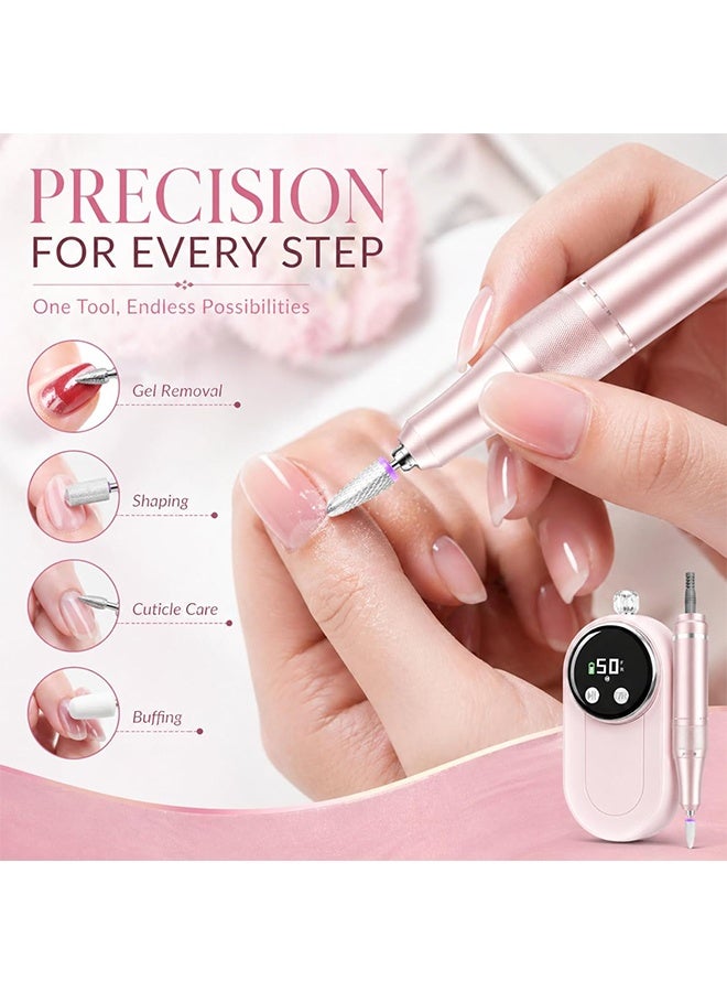 HAVEN Nail Drill Professional 50000 RPM，High Speed Professional Portable Nail File Kit ，Rechargeable Cordless Electric Nail Kit with Bits & Anti-Slip Back Pad for Acrylic Gel Nails Manicure Pedicure Polishing Cuticle and Home Salon Use - Image 5