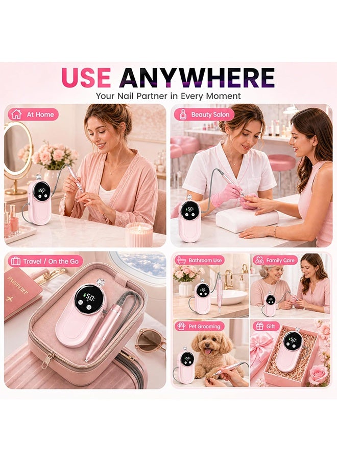 HAVEN Nail Drill Professional 50000 RPM，High Speed Professional Portable Nail File Kit ，Rechargeable Cordless Electric Nail Kit with Bits & Anti-Slip Back Pad for Acrylic Gel Nails Manicure Pedicure Polishing Cuticle and Home Salon Use - Image 4