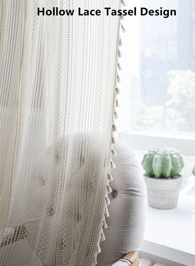 Kutis ستارة نافذة دانتيل حديثة وبسيطة من قطعتين من البوليستر باللون الأبيض 240 × 150 سم - Image 3