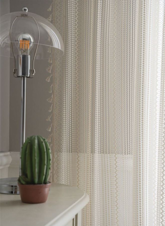 Kutis ستارة نافذة دانتيل حديثة وبسيطة من قطعتين من البوليستر باللون الأبيض 240 × 150 سم - Image 4