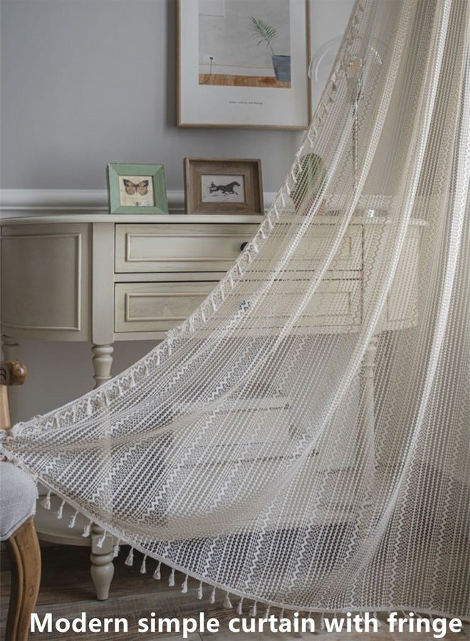 Kutis ستارة نافذة دانتيل حديثة وبسيطة من قطعتين من البوليستر باللون الأبيض 240 × 150 سم - Image 1