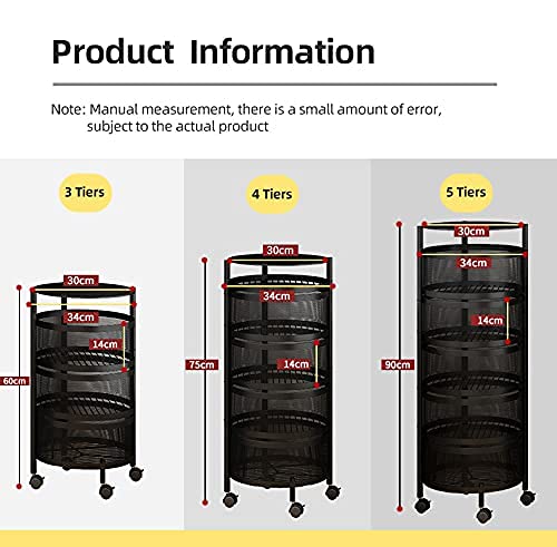 HOME CUBE Metal 1 Pc 4 Layer Floor Mount Kitchen Rotating Trolley Portable Storage Rack Round Design FruitsVegetable Onion Cutlery Spice JarsBlack Tiered Shelf - Image 2
