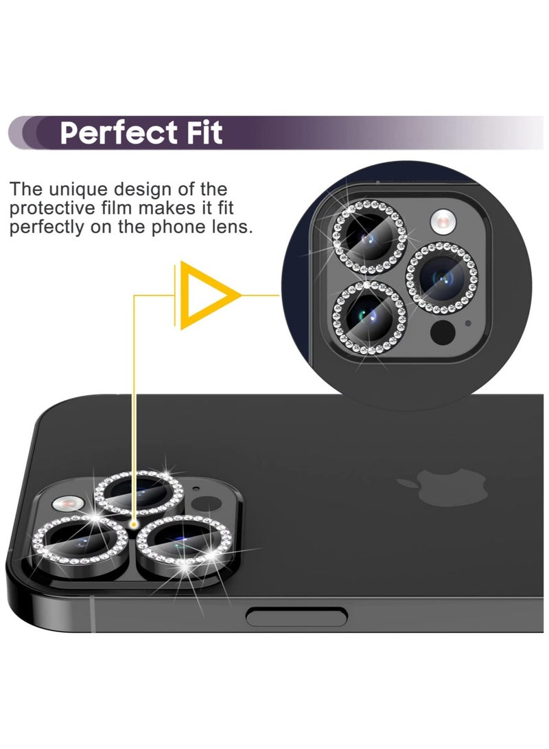 iPhone 14 Pro 6.1 inch /14 Pro Max 6.7 inch Camera Lens Protector, Set with Diamonds Bling Camera Cover Tempered Glass for iPhone 14 Pro Max /14 Pro [Perfectly Fit] - Diamond Black - Image 5