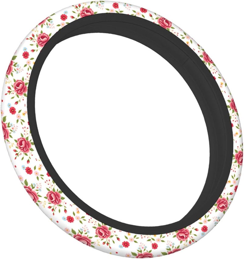 Swono Rose and Leaves Pink Car Steering Wheel Cover Universal 15 Inch with Grip Contours Beautiful Floral Pattern with Red Rose Neoprene Auto for Men and Women Non-Slip Breathable Soft - Image 5