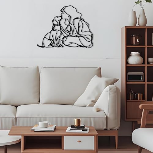 DICYWUDI Black Metal 15 * 11.8 inch Women And Dogs Wall Decor – Minimalist Wall Art for or Indoor Kitchen Bathroom Bedroom Living Room Dining Room - Image 5