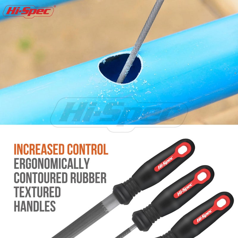 Hi-Spec 3pc Metal Hand File Tool Set Kit. Large Steel Files. Flat, Round & Half-Round for Crafts, Metal & Wood Work - Image 4