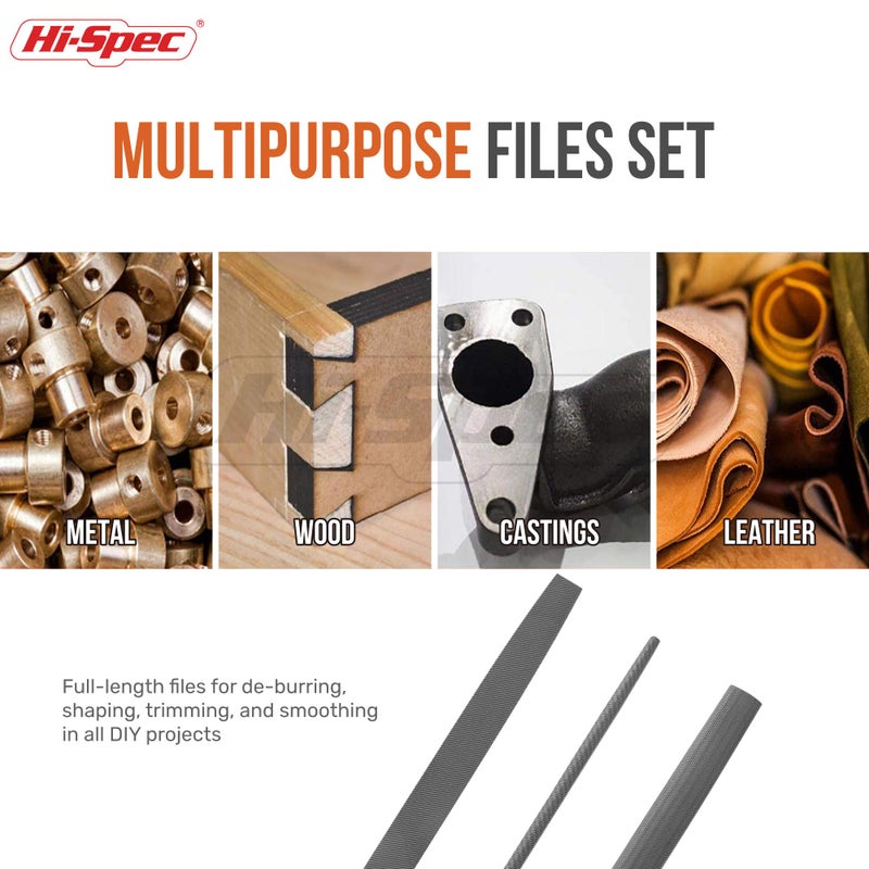 Hi-Spec 3pc Metal Hand File Tool Set Kit. Large Steel Files. Flat, Round & Half-Round for Crafts, Metal & Wood Work - Image 5