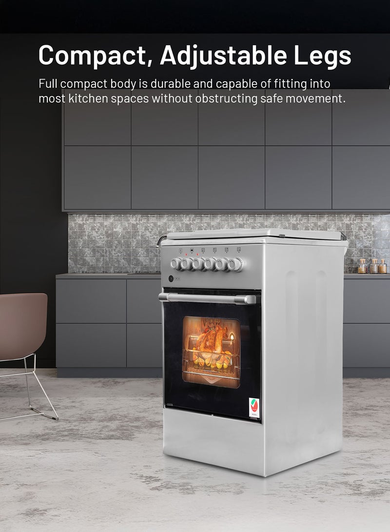 AFRA 50x50 cm Free-Standing Gas & Electric Cooking Range, 2 Gas Burners + 2 Electric Hotplates, Inox Top, Thermostat-Controlled Electric Oven, Full Safety, Storage Drawer | 2-Year Warranty - Image 5