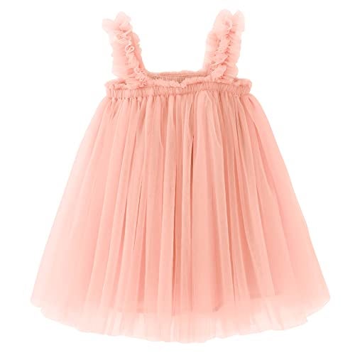 BGFKS Layered Tulle Tutu Dress for Toddler Girls,Baby Girl Rainbow Tutu Princess Skirt Set with Flower Headband.(Peach,12 Months) - Image 3