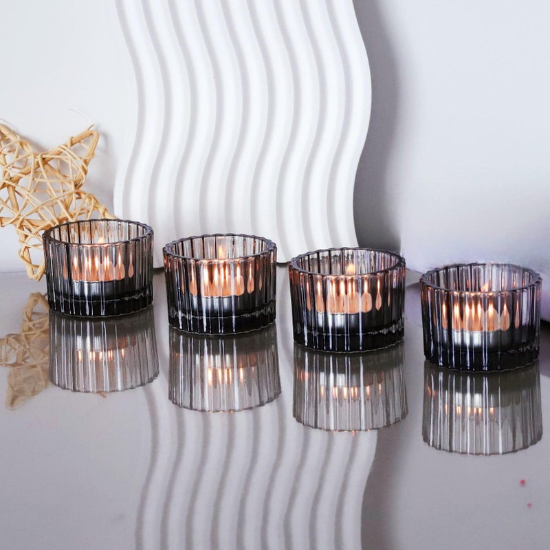 VOHO Classic Grey Tealight Candle Holder for Modern Home Decor, Set of 12 Tea Light Candle Holder Glass Ribbed Gifts for Thanksgiving Holiday, Small Votive Candle Holders for Birthday Themed Party - Image 4